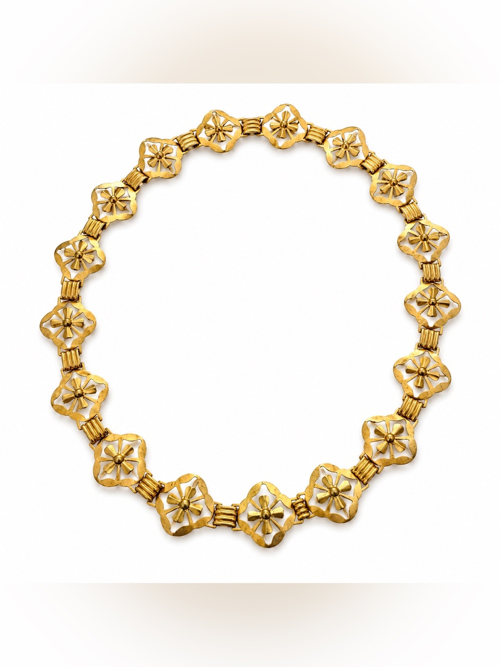 Vintage Gold Tone Floral Link Choker Necklace Daisy Mod Retro Statement Collar